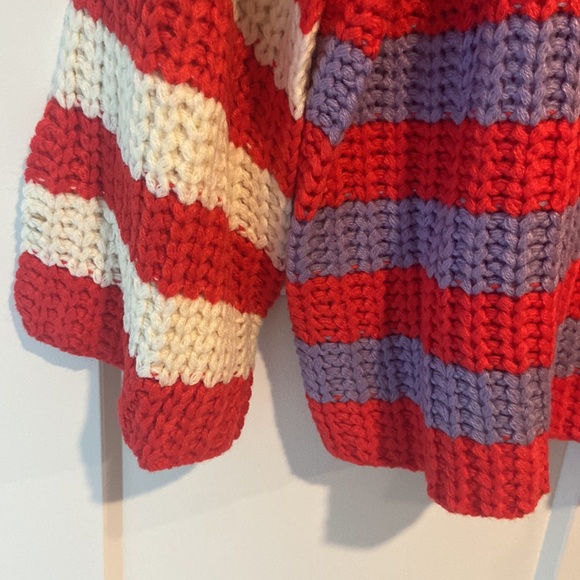 Cloud ten sweater sz small red purple white stripes like new chunk knit sweater - Picture 5 of 15